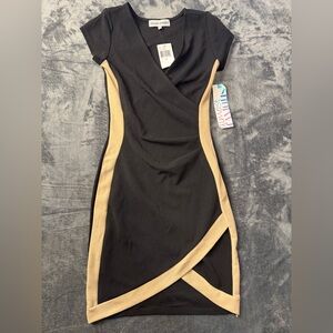 Almost Famous Black Dress with Tan Contrast Panels (NWT)